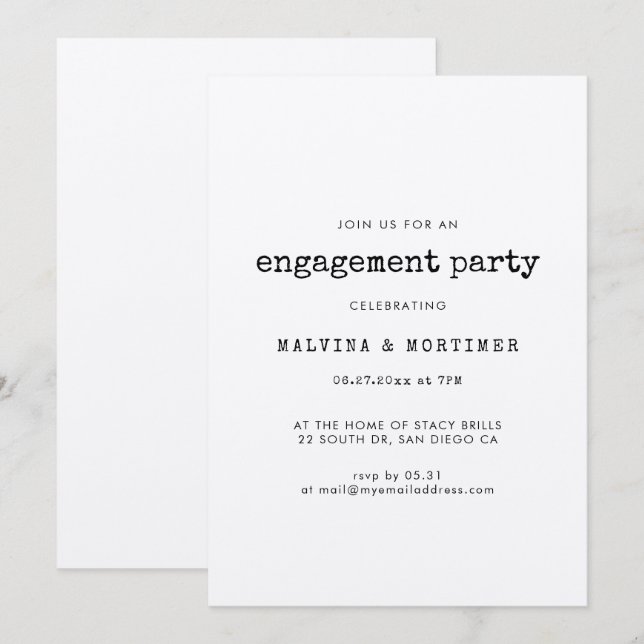 Invitación Fiesta de compromiso con máquina de escribir minim (Anverso / Reverso)