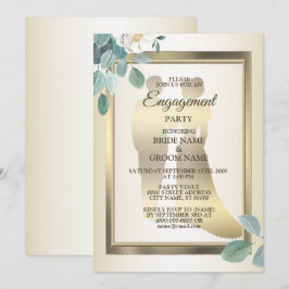 Invitación Fiesta de compromiso con marco dorado de flores de