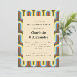 Invitación Fiesta de compromiso con patrón de oliva retro gen