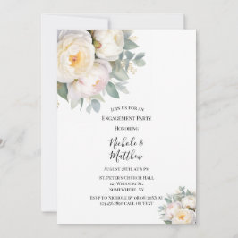 Invitación Fiesta de compromiso con peonías blancas al acuare
