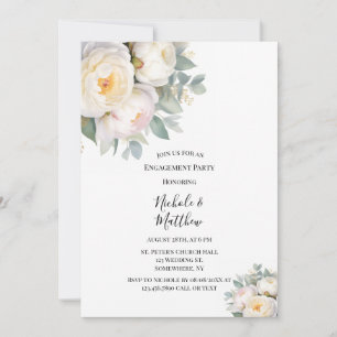 Invitación Fiesta de compromiso con peonías blancas al acuare
