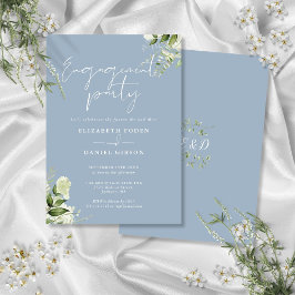 Invitación Fiesta de compromiso con polvo floral azul Script
