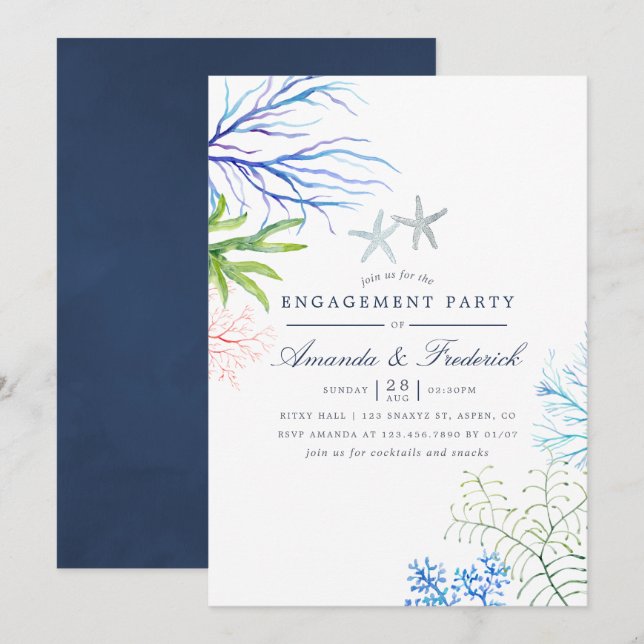 Invitación Fiesta de compromiso con tema de algas marinas en  (Anverso / Reverso)