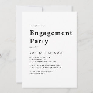 Invitación Fiesta de compromiso con tipografía negra moderna