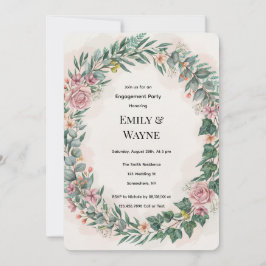 Invitación Fiesta de Compromiso con Verdor y Flores Rosadas