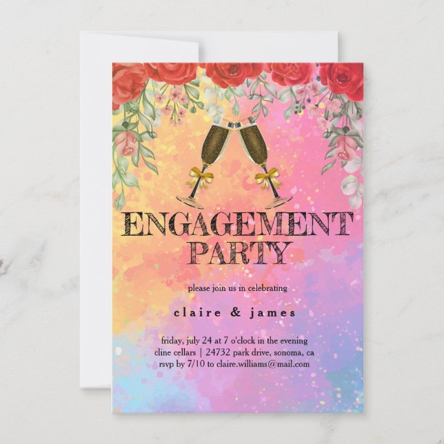 Invitación Fiesta de Compromiso con Vino Colorido (Anverso)
