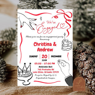 Invitación Fiesta de compromiso Coquette Rojo Dibujado a Mano
