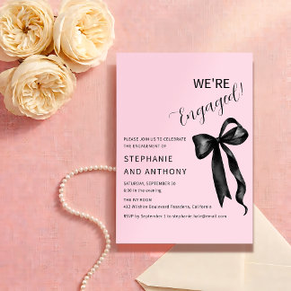 Invitación Fiesta de compromiso Coquette rosa con lazo negro