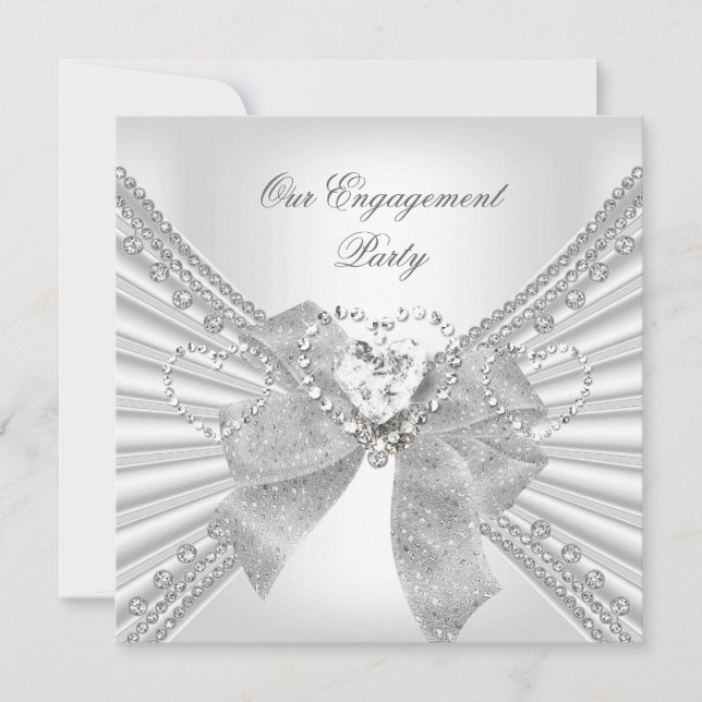 Invitación Fiesta de Compromiso Corazón de Diamante Blanco Ar (Anverso)