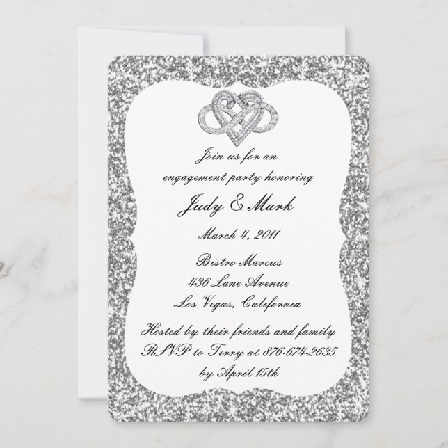 Invitación Fiesta de Compromiso Corazón Infinito Brillo Plate (Anverso)
