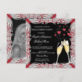 Invitación Fiesta de Compromiso Corazón Rojo Champagne