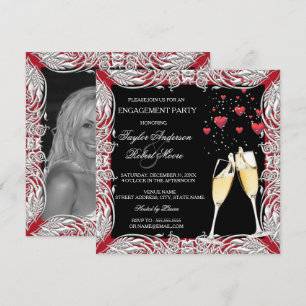 Invitación Fiesta de Compromiso Corazón Rojo Champagne