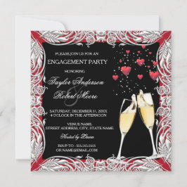 Invitación Fiesta de Compromiso Corazón Rojo Champagne