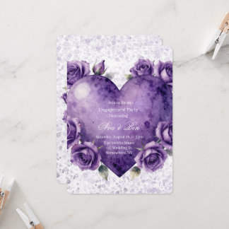 Invitación Fiesta de Compromiso Corazón y Rosas con Pintura M