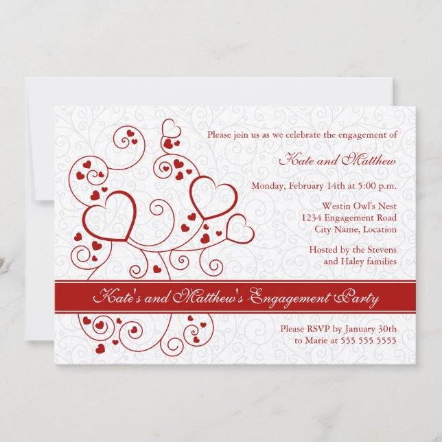 Invitación Fiesta de Compromiso Corazones y Remolinos (Anverso)