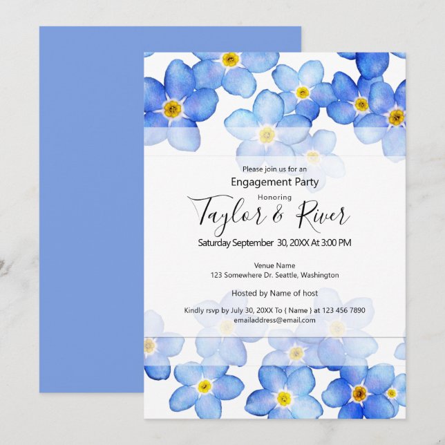 Invitación Fiesta de Compromiso Country Blue Forget-Me-Nots (Anverso / Reverso)