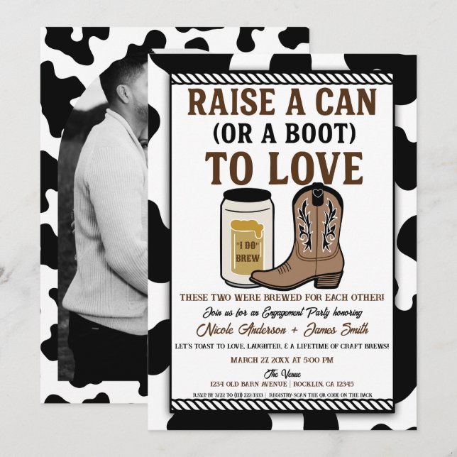 Invitación Fiesta de Compromiso Country Western "I Do Brew" (Anverso / Reverso)