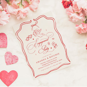 Invitación Fiesta de Compromiso Cupido Vintage Querubín Dibuj