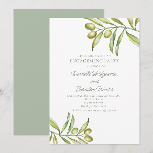 Invitación Fiesta de Compromiso de Aceitunas Italianas Verano (Anverso / Reverso)