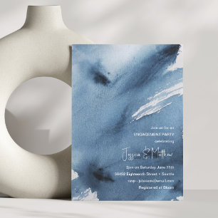 Invitación Fiesta de Compromiso de Acuarela Azul Abstracta y