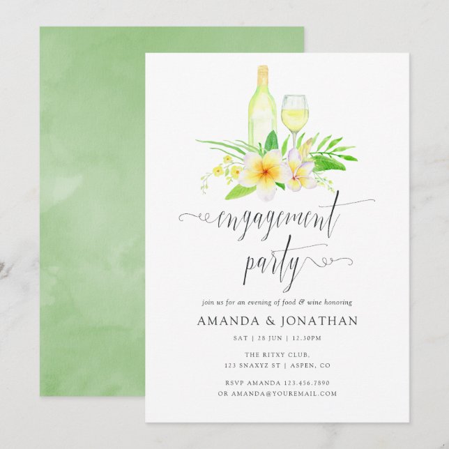 Invitación Fiesta de compromiso de acuarela exótica prueba de (Anverso / Reverso)