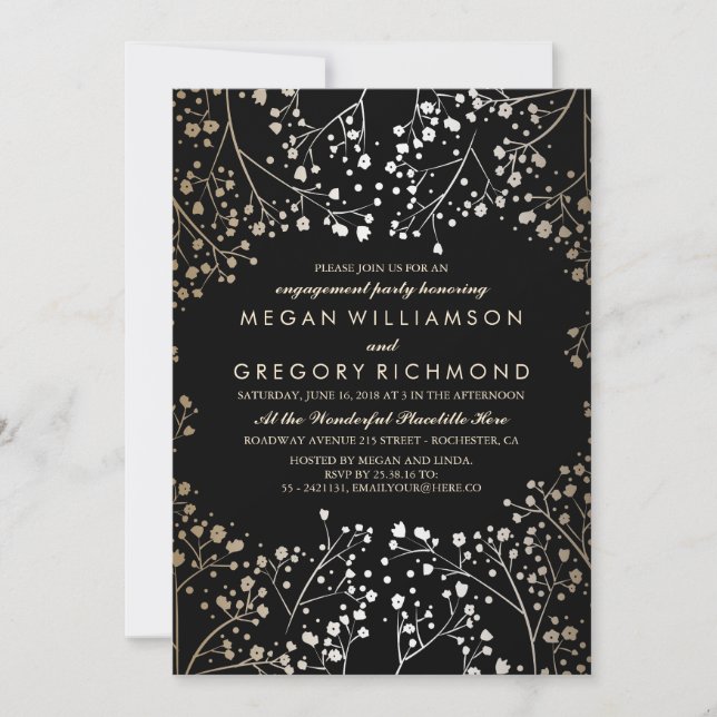 Invitación Fiesta de compromiso de aliento del bebé dorado y  (Anverso)