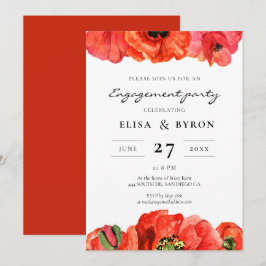 Invitación Fiesta de compromiso de amapolas rojas acuarela