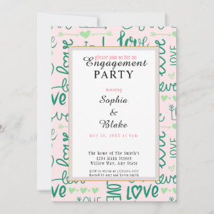 Invitación Fiesta de compromiso de amor rosa y negro moderno 