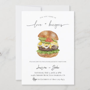Invitación Fiesta de compromiso de amor y hamburguesas