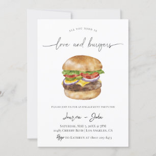 Invitación Fiesta de compromiso de amor y hamburguesas