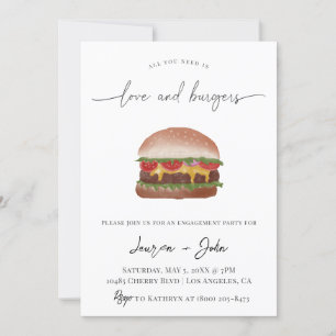 Invitación Fiesta de compromiso de amor y hamburguesas