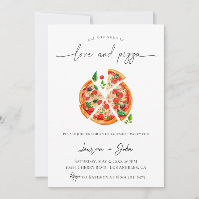 Invitación Fiesta de compromiso de amor y pizza (Anverso)