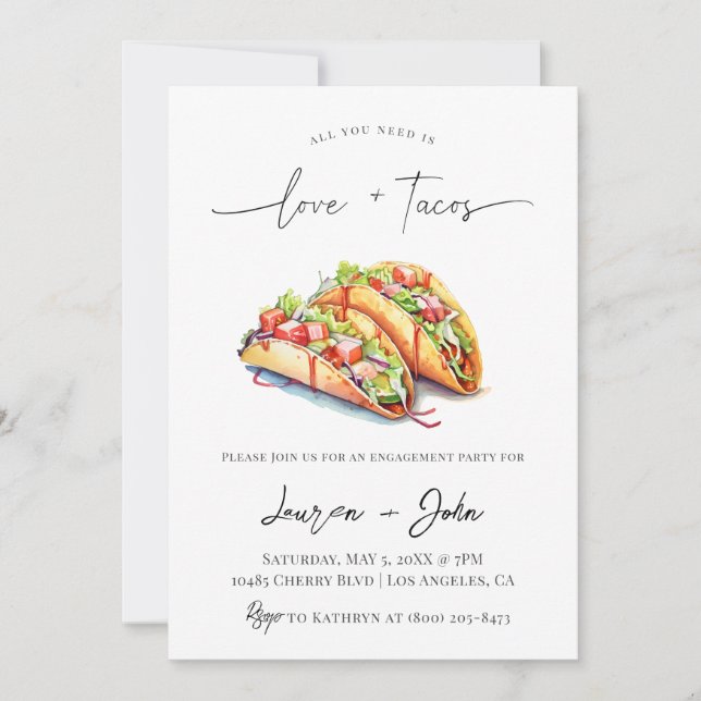 Invitación Fiesta de compromiso de amor y tacos (Anverso)