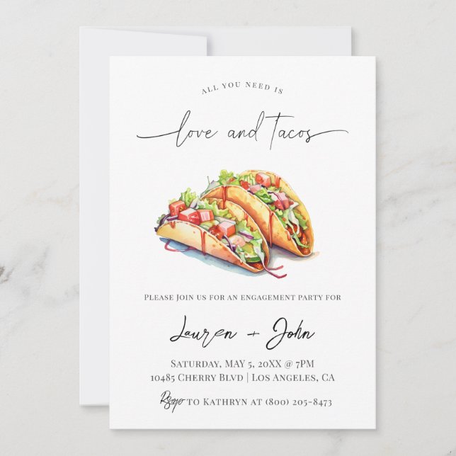 Invitación Fiesta de compromiso de amor y tacos (Anverso)