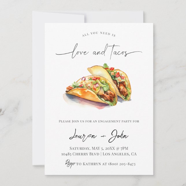 Invitación Fiesta de compromiso de amor y tacos (Anverso)
