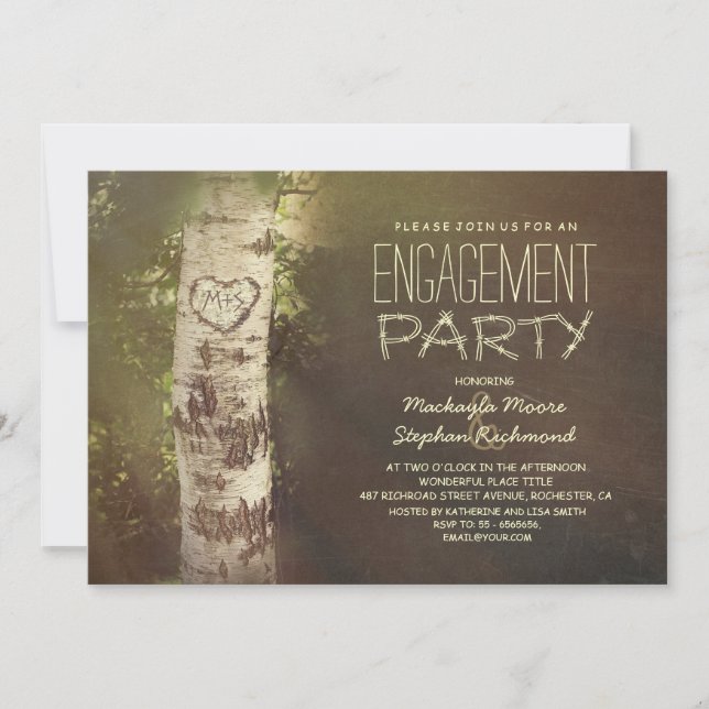 Invitación Fiesta de compromiso de árbol de abedul rústico (Anverso)