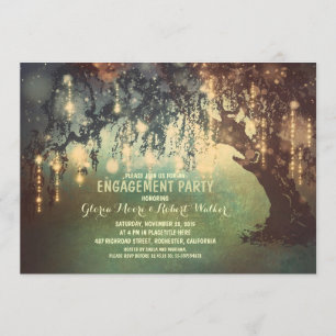 Invitación fiesta de compromiso de árbol de luces de cadena c