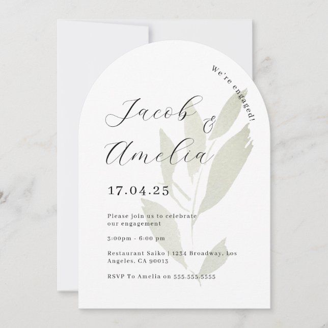 Invitación Fiesta de compromiso de arco moderno Leaf  (Anverso)