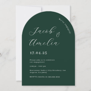 Invitación Fiesta de compromiso de arco verde esmeralda moder