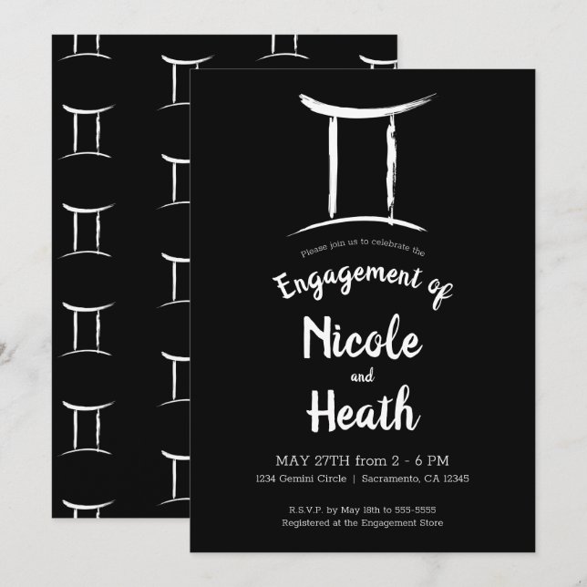 Invitación Fiesta de compromiso de astrología del signo zodia (Anverso / Reverso)