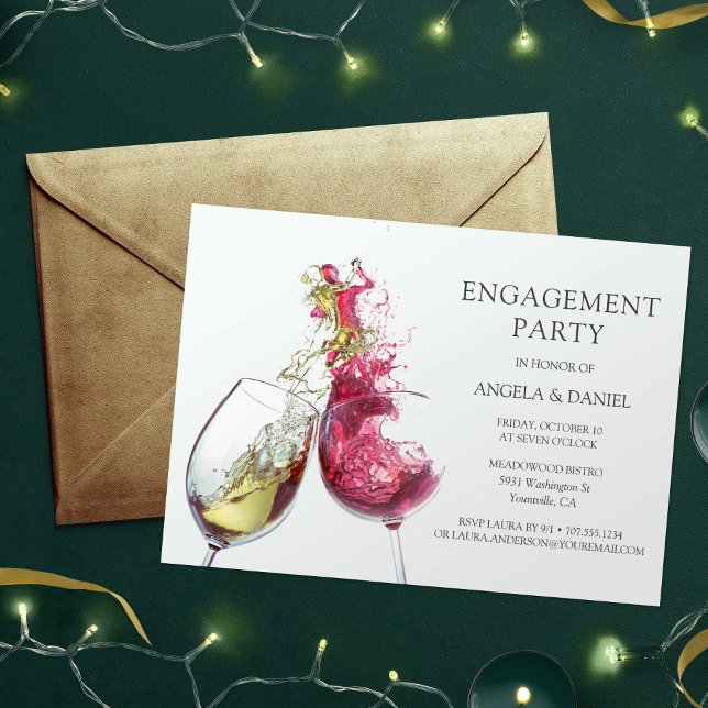 Invitación Fiesta de compromiso de baile con vino tinto y bla (Subido por el creador)