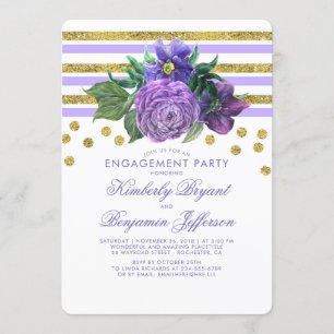 Invitación Fiesta de compromiso de bandas de oro y flores mor
