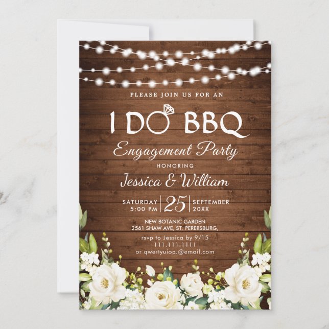 Invitación Fiesta de compromiso de barbacoa de flores de colo (Anverso)