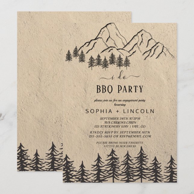 Invitación Fiesta de compromiso de barbacoa de Woodland Mount (Anverso / Reverso)