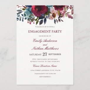 Invitación Fiesta de compromiso de boda con acuarela roja de 