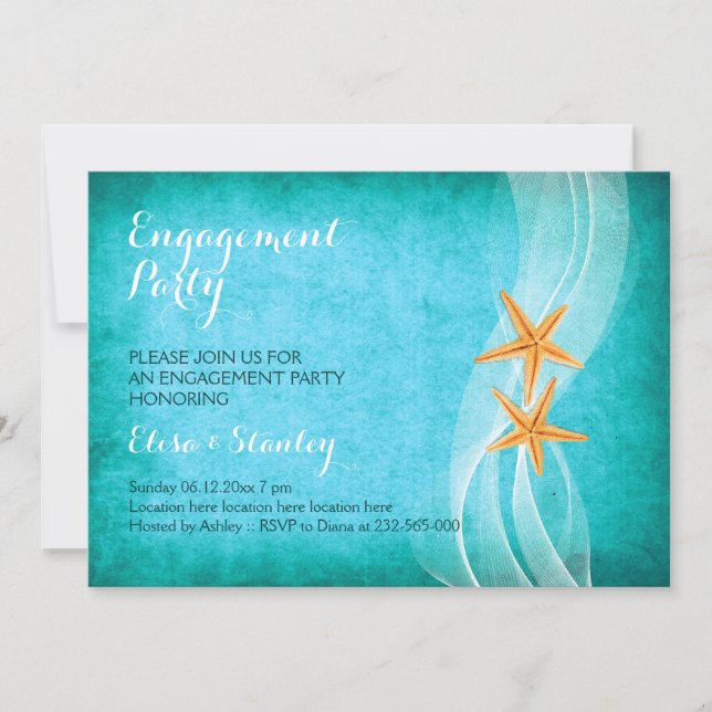 Invitación Fiesta de compromiso de boda en la playa de la par (Anverso)