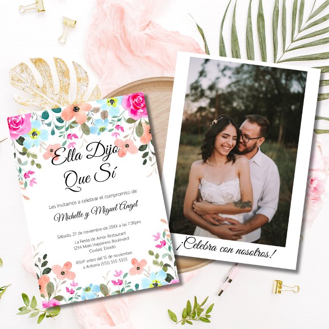 Invitación Fiesta de compromiso de boda floral vibrante españ (Subido por el creador)
