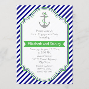 Invitación Fiesta de compromiso de boda náutico azul marino,