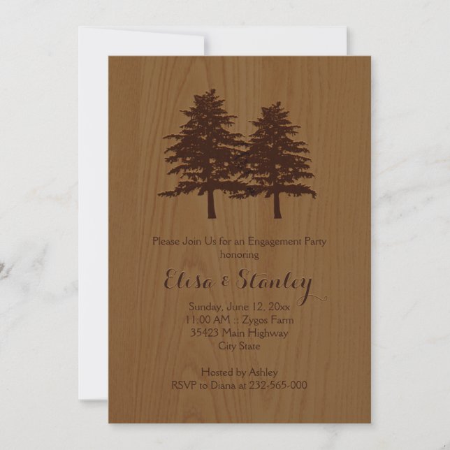 Invitación Fiesta de compromiso de bodas de madera y árboles (Anverso)