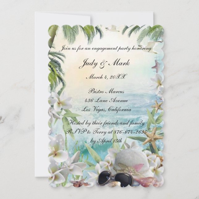 Invitación Fiesta de compromiso de bodas de playa tropical fl (Anverso)